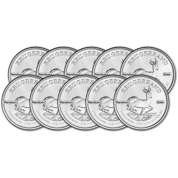 South Africa Silver Krugerrand 1 oz 1 Rand - BU Random Date Ten 10 Coins