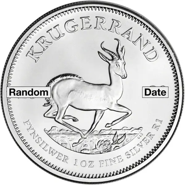 South Africa Silver Krugerrand 1 oz 1 Rand - BU Random Date Five 5 Coins