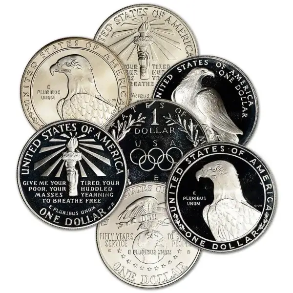 TEN (10) US Silver $1 Commemorative Coins in Capules .7734 oz Random Date
