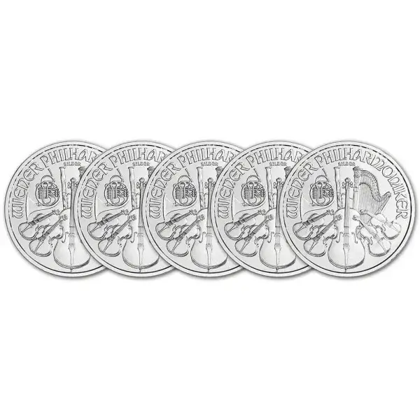 Austria Silver Philharmonic - 1 oz - 1.5 Euro - BU - Five 5 Coins - Random Date