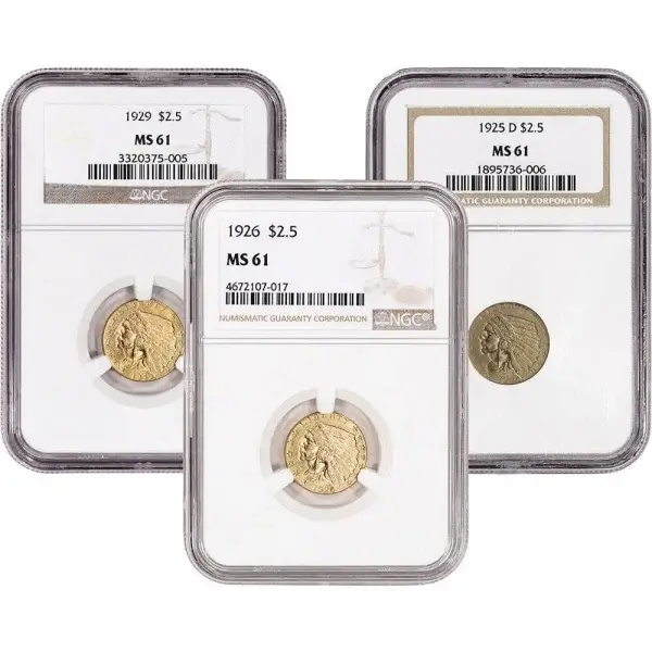 US Gold $2.50 Indian Head Quarter Eagle - NGC MS61 - Random Date and Label