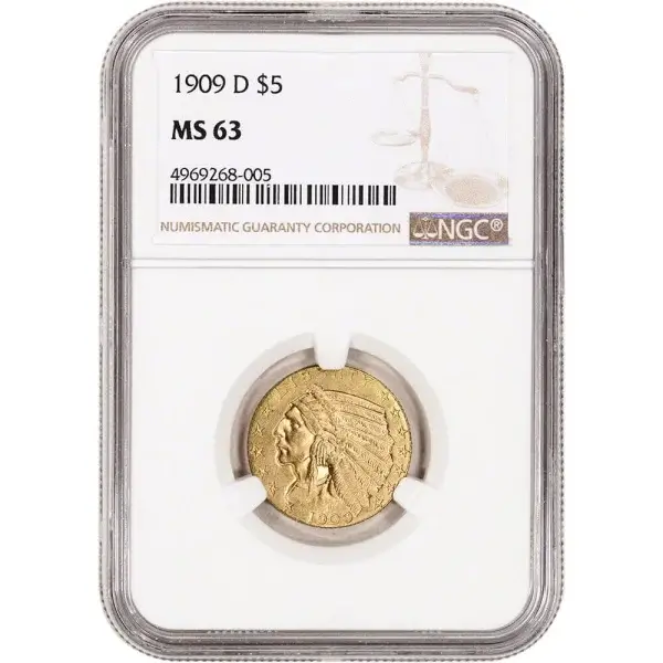 US Gold $5 Indian Head Half Eagle - NGC MS63 - Random Date
