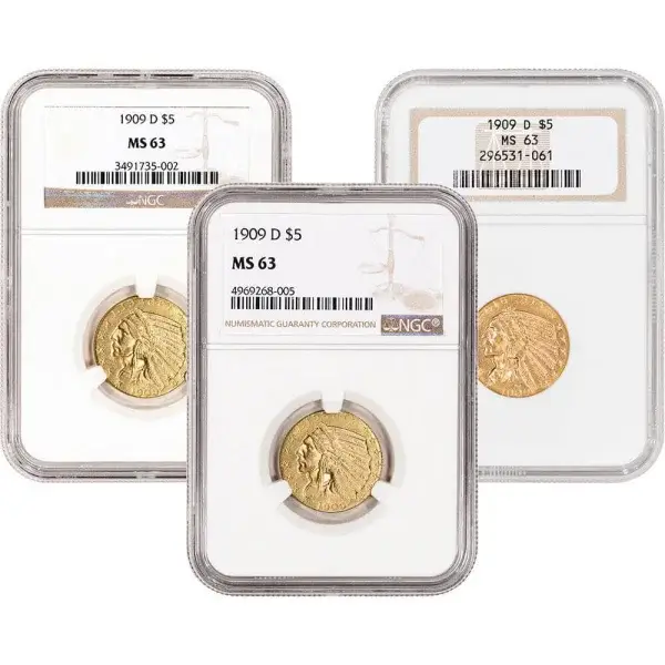 US Gold $5 Indian Head Half Eagle - NGC MS63 - Random Date and Label