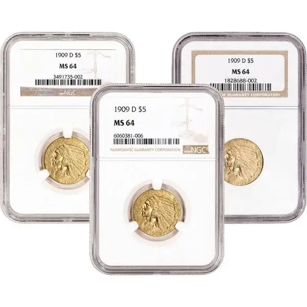 US Gold $5 Indian Head Half Eagle - NGC MS64 - Random Date and Label