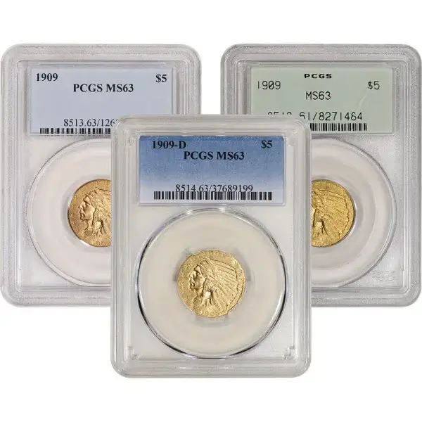 US Gold $5 Indian Head Half Eagle - PCGS MS63 - Random Date and Label