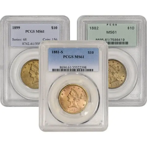 US Gold $10 Liberty Head Eagle - PCGS MS61 - Random Date and Label