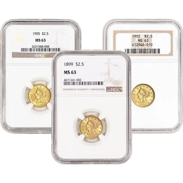 US Gold $2.50 Liberty Head Quarter Eagle - NGC MS63 - Random Date and Label