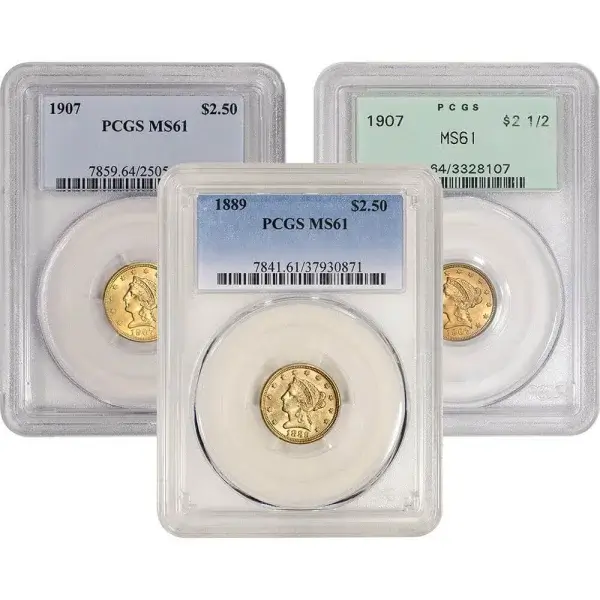 US Gold $2.50 Liberty Head Quarter Eagle - PCGS MS61 - Random Date and Label