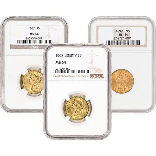 US Gold $5 Liberty Head Eagle - NGC MS64 - Random Date and Label