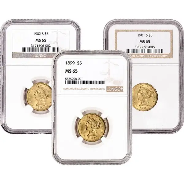 US Gold $5 Liberty Head Eagle - NGC MS65 - Random Date and Label