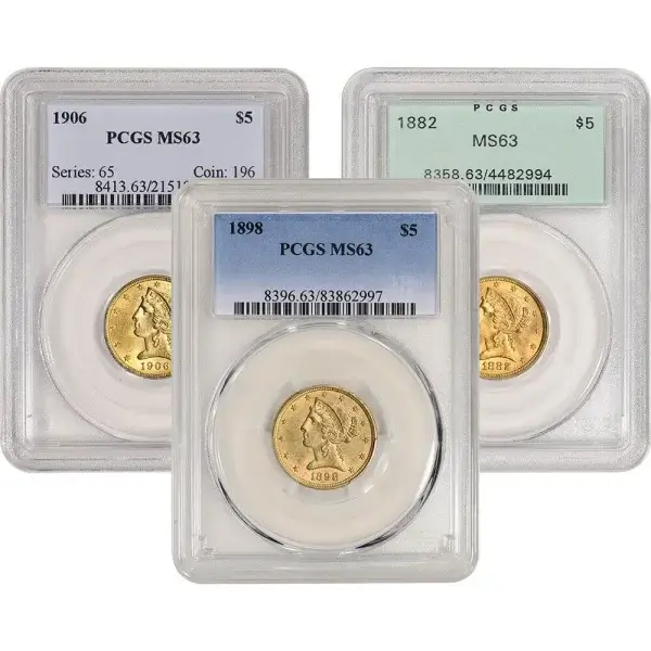 US Gold $5 Liberty Head Eagle - PCGS MS63 - Random Date and Label
