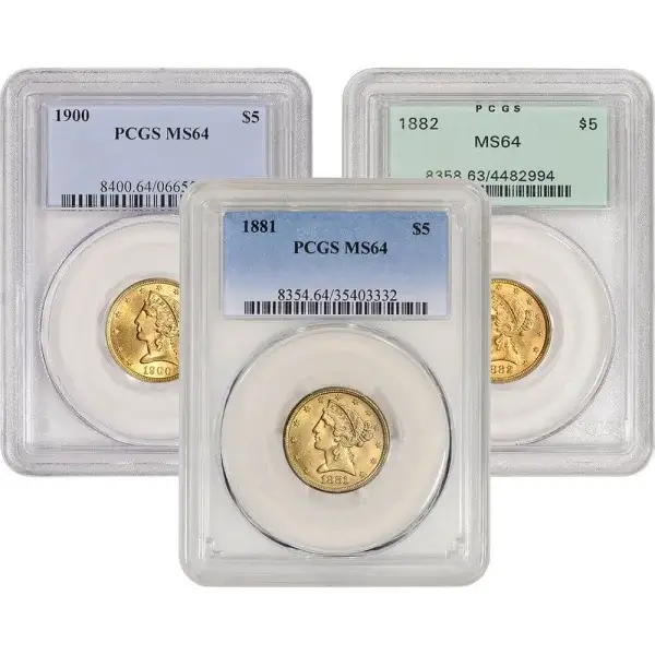 US Gold $5 Liberty Head Eagle - PCGS MS64 - Random Date and Label
