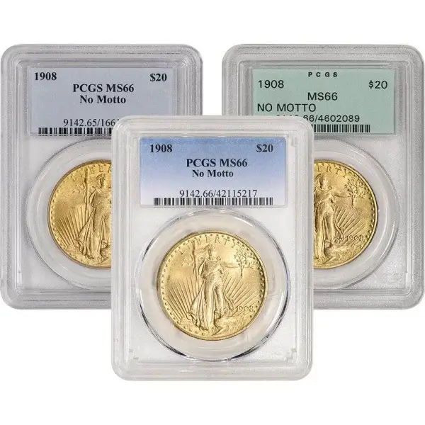 US Gold $20 Saint-Gaudens Double Eagle PCGS MS66 1908 No Motto Random Label