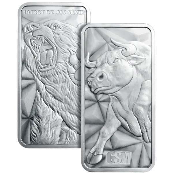 10 oz. Golden State Mint Silver Bar Bull/Bear - .999 Fine