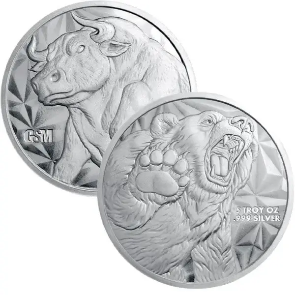 5 oz. Golden State Mint Silver Round Bull/Bear .999 Fine