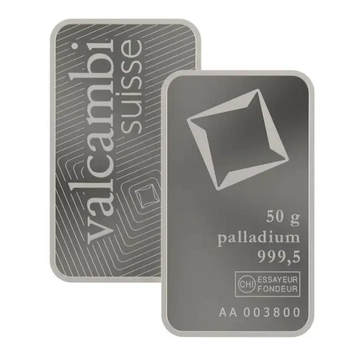 50 gram Palladium Bar - Valcambi Suisse - 999.5 Fine in Sealed Assay #2