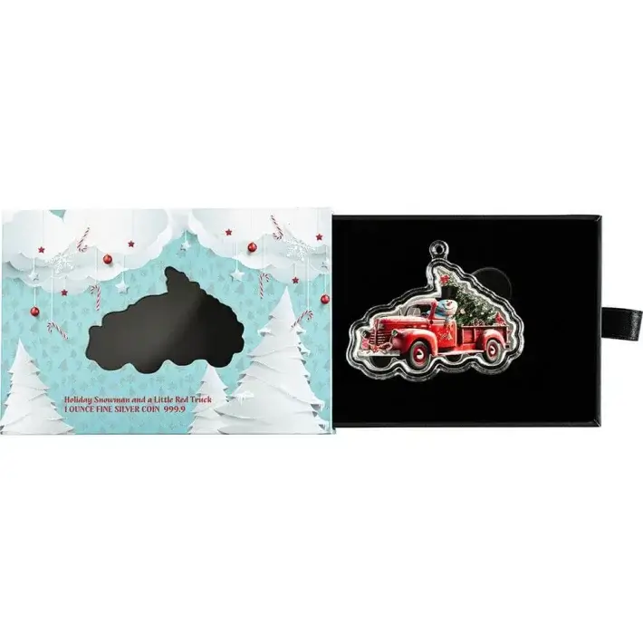 1 oz PAMP Suisse Silver Snowman and Little Red Truck Colored Coin $2 in OGP #1
