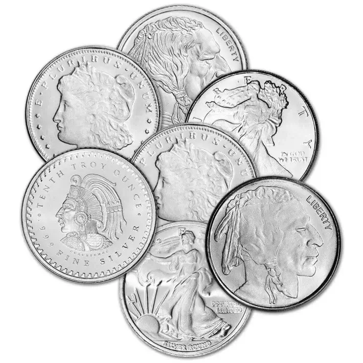 200 pc 1/10 oz Silver Round Random Brand Secondary Market .999 4 Tubes of 50 #3