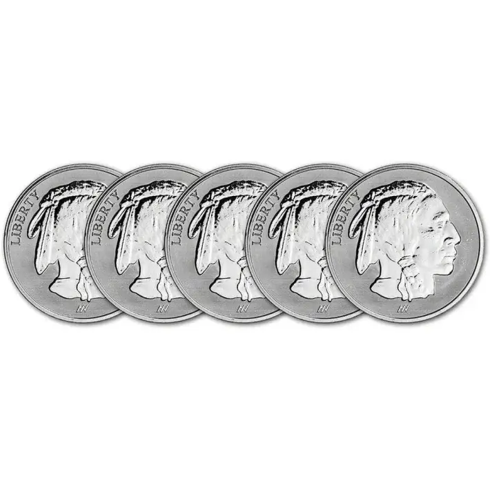 FIVE (5) 1 oz Silver Round - Asahi Reverse Proof Buffalo Design .999 Fine #1