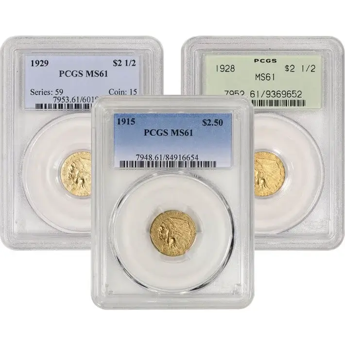 US Gold $2.50 Indian Head Quarter Eagle - PCGS MS61 - Random Date and Label #1
