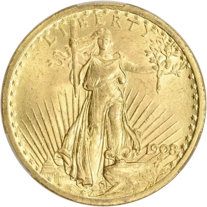 US Gold $20 Saint-Gaudens Double Eagle - CAC MS62 - 1908 No Motto #2