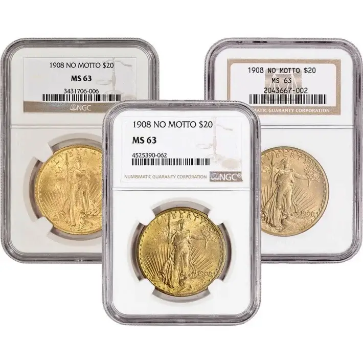 US Gold $20 Saint-Gaudens Double Eagle NGC MS63 1908 No Motto Random Label #1