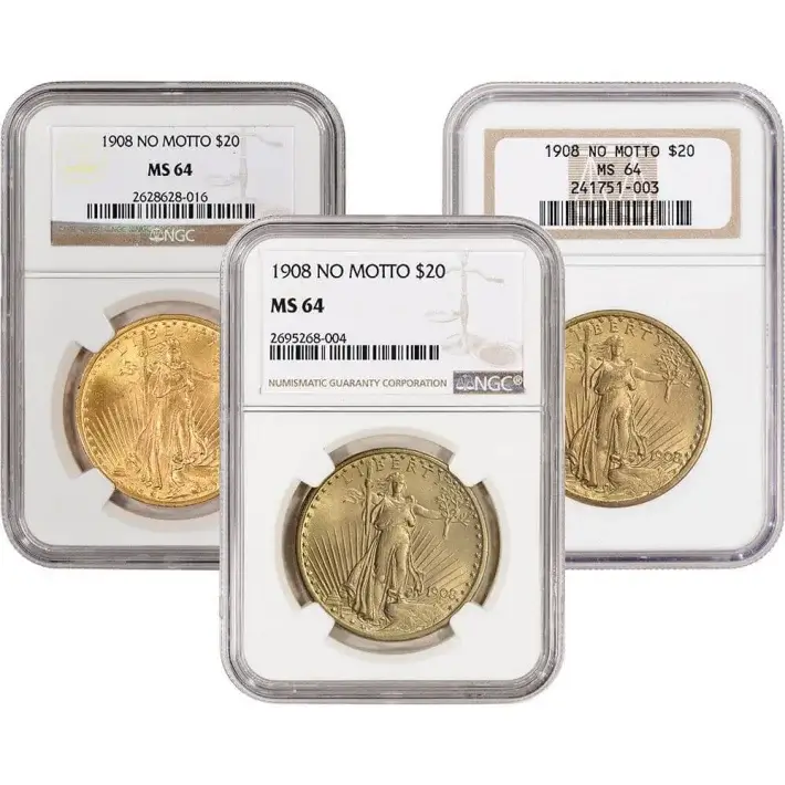 US Gold $20 Saint-Gaudens Double Eagle NGC MS64 1908 No Motto Random Label #1