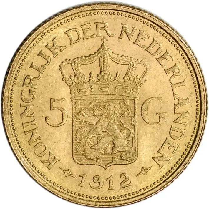 1912 Netherlands Gold 5 Gulden 0.0972 oz - Wilhelmina I - BU #3