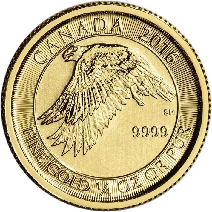 2016 Canada Gold White Snow Falcon $10 - 1/4 oz - .9999 Fine - BU #1
