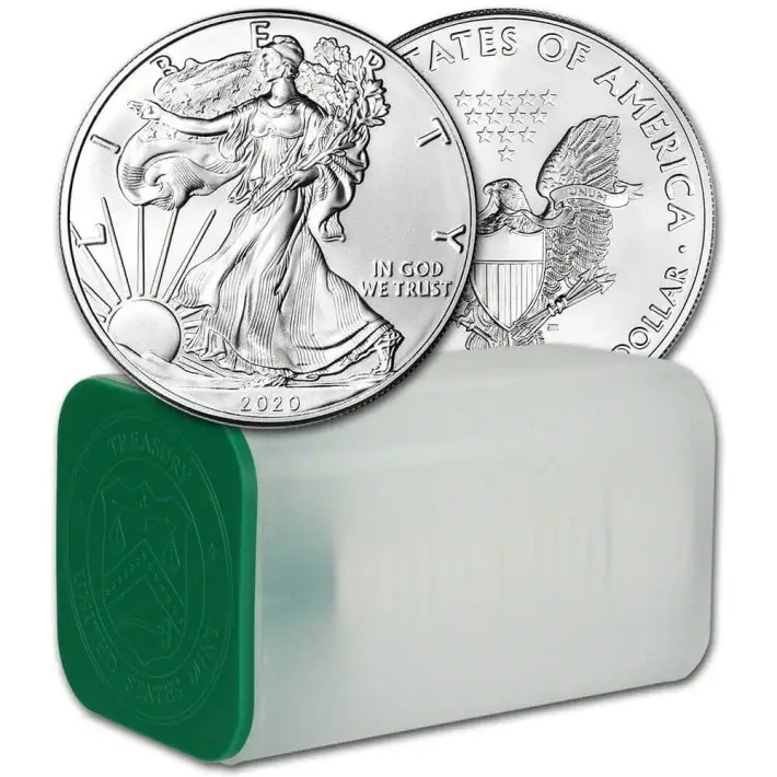 2020 American Silver Eagle 1 oz $1 - 1 Roll - Twenty 20 BU Coins in Mint Tube #1