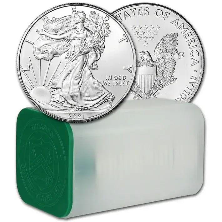 2021 American Silver Eagle Type 1 1 oz $1 1 Roll Twenty 20 BU Coins in Mint Tube #1