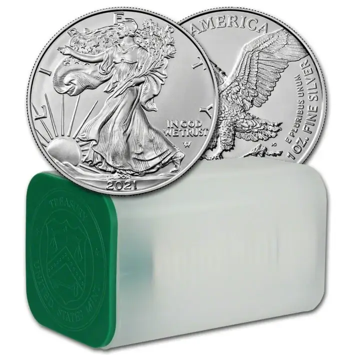 2021 American Silver Eagle Type 2 1 oz $1 - 1 Roll - Twenty 20 BU Coins in Mint #1