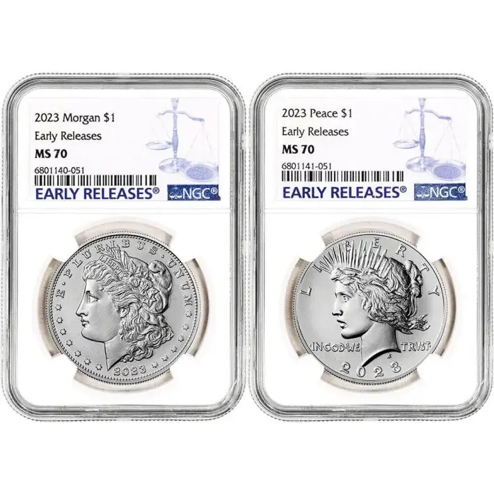 2023 US Two Coin Morgan and Peace Silver Dollar Set NGC MS70 Early Releases #1