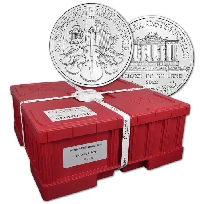 2023 Austria Silver Philharmonic 1 oz 1.5 Euro Mint Sealed 500 Coin Monster Box #1