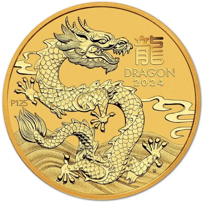 2024 P Australia Gold Lunar Series III Year of the Dragon 1/20 oz $5 - BU #1