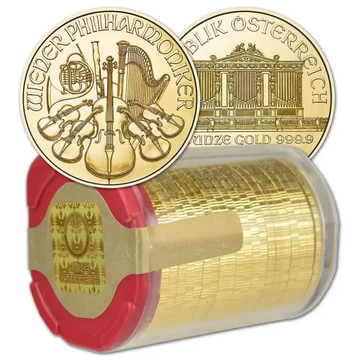 2024 Austria Gold Philharmonic 1/4 oz 25 Euro - 1 Roll 20 BU Coins in Mint Tube #1