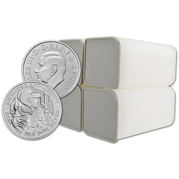2024 Great Britain Silver Britannia and Liberty £2 1 oz BU 100 Coins in 4 Tubes #1
