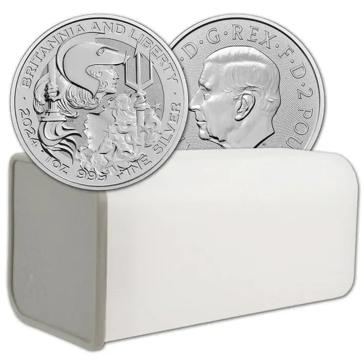 2024 Great Britain Silver Britannia and Liberty £2 1 oz BU 1 Roll 25 Coin Tube #1