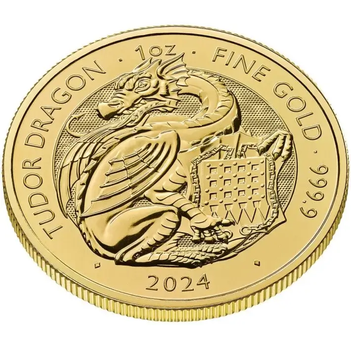 2024 Great Britain Gold Tudor Beasts Tudor Dragon £100 1 oz - Tube of 10 #2