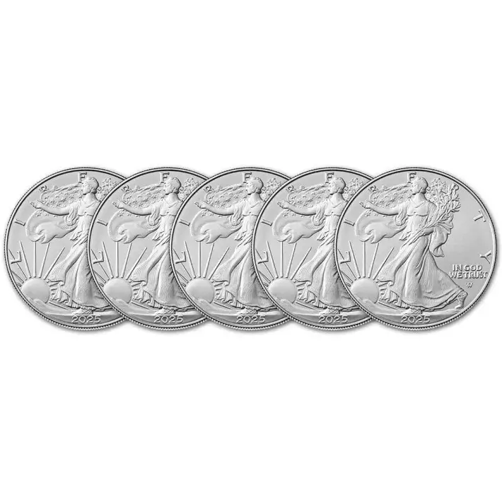 2025 American Silver Eagle 1 oz $1 - BU - Five 5 Coins #1