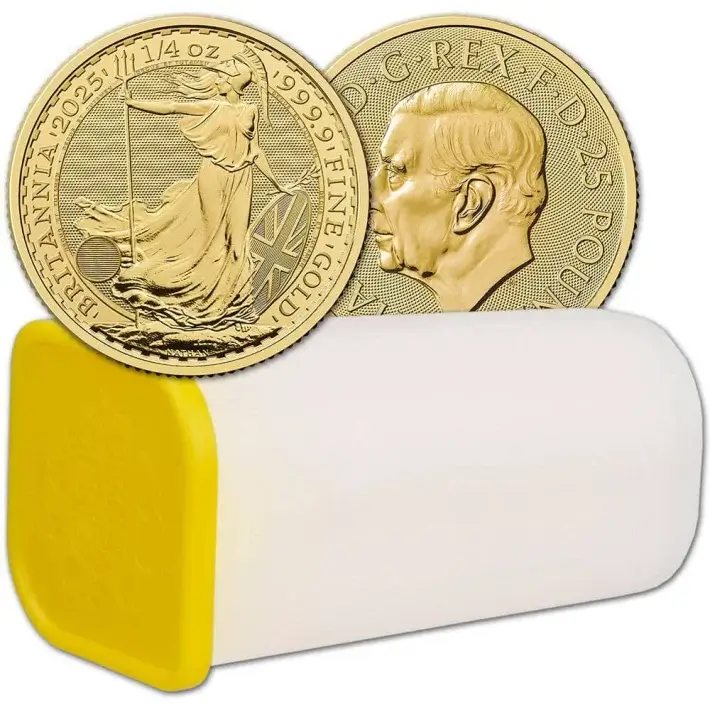 2025 Great Britain Gold Britannia £25 1/4 oz - BU 25 Coin Mint Tube #1