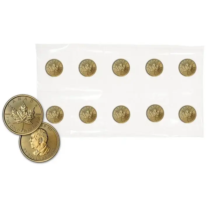 2025 Canada Gold Maple Leaf 1/2 oz $20 - BU - Sheet of Ten 10 Coins #1