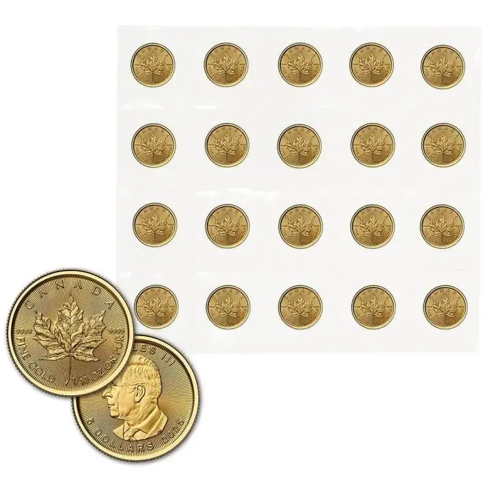 2025 Canada Gold Maple Leaf 1/10 oz $5 - BU - Sheet of Twenty 20 Coins #1