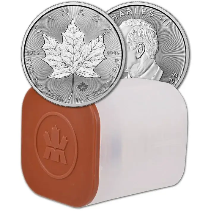 2025 Canada Platinum Maple Leaf 1 oz $50 - BU - 1 Roll Ten 10 Coins in Mint Tube #1