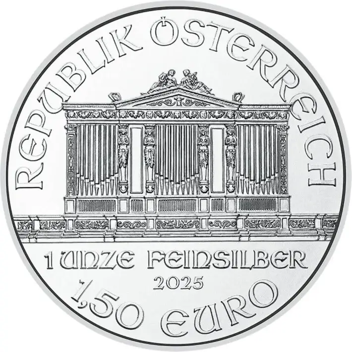 2025 Austria Silver Philharmonic 1 oz 1.5 Euro - 1 Roll 20 BU Coins in Mint Tube #2