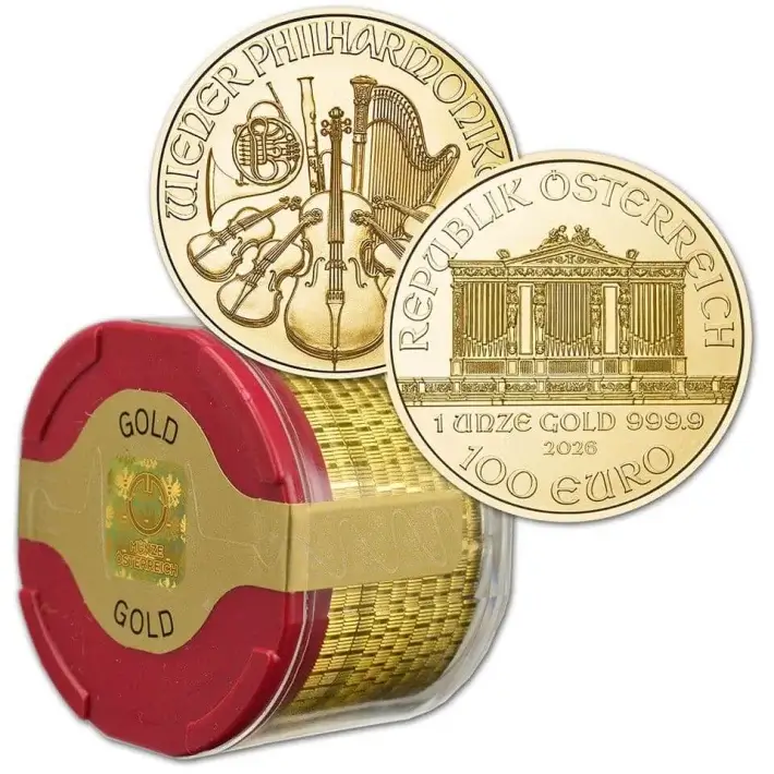 2026 Austria Gold Philharmonic 1 oz 100 Euro - 1 Roll 10 BU Coins in Mint Tube #1