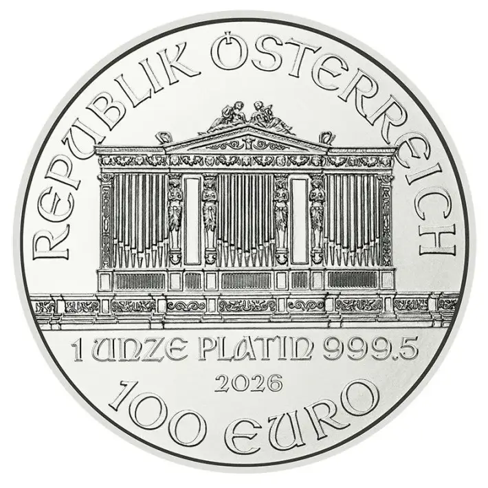 2026 Austria Platinum Philharmonic 1 oz 100 Euro 1 Roll 10 BU Coins in Mint Tube #3