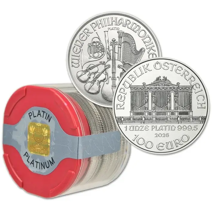 2026 Austria Platinum Philharmonic 1 oz 100 Euro 1 Roll 10 BU Coins in Mint Tube #1