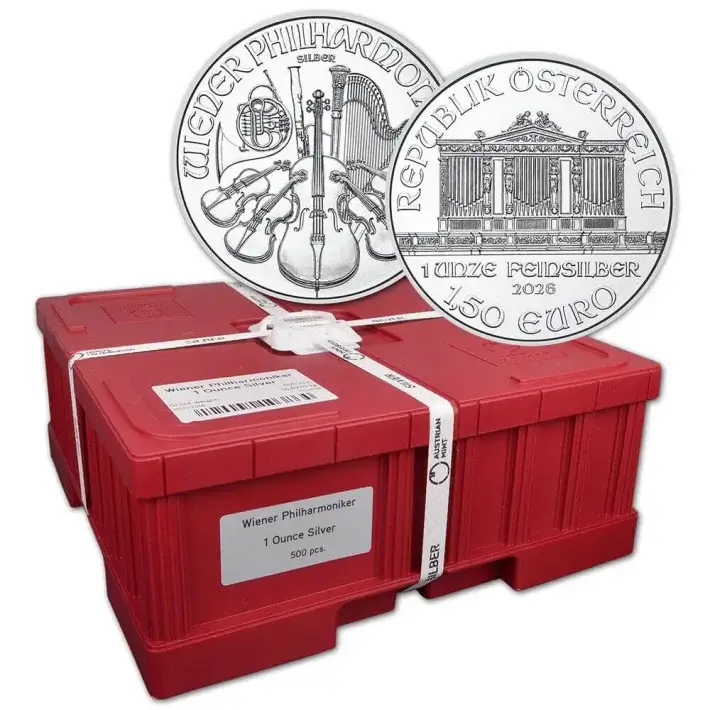 2026 Austria Silver Philharmonic 1 oz 1.5 Euro Mint Sealed 500 Coin Monster Box #1