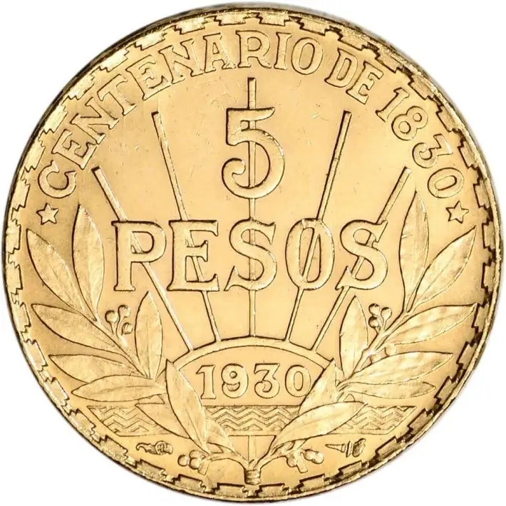1930 Uruguay Gold 5 Pesos (.2501 oz) - BU #2